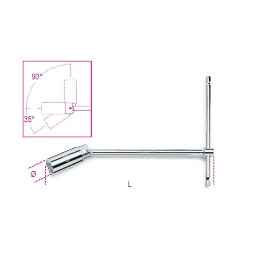 BETA 009570000 957 16 Rövid csuklós T-gyertyakulcs, krómozott