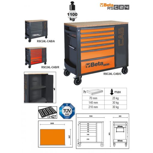 BETA 024004473 RSC24L-CAB/R-7 FIÓKOS SZERSZÁMKOCSI SZERSZÁMSZEKRÉNNYEL