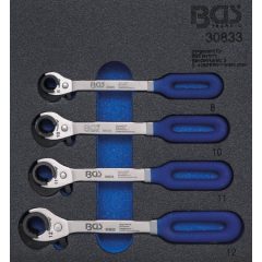   BGS technic 1/6 Szerszámtálca szerszámkocsihoz: 4 részes racsnis nyitott kulcs (fékcsőkulcs) készlettel, 8-10-11-12 mm (BGS 30833)