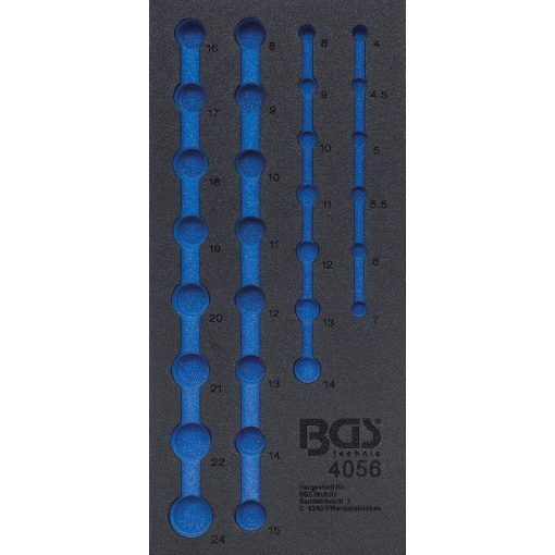 BGS technic 1/3 Szerszámtálca szerszámkocsihoz, üresen: 1/4" és 1/2" 12-szögű dugókulcs készlethez (nem tartozék) (BGS 4056-1)