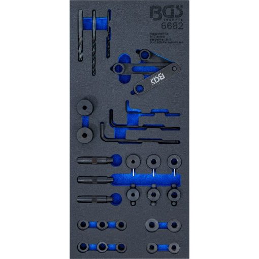 BGS technic 1/3 Szerszámtálca szerszámkocsihoz: 28 darabos hengerfej fúrószár és fúrósablon készlettel (BGS 6682)