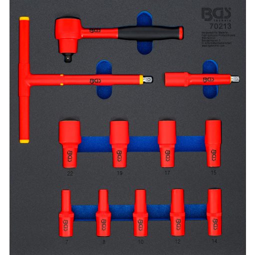 Műhelykocsi-betét 2/3: VDE-dugókulcskészlet 10 mm (3/8") 7 - 22 mm 12 darabos