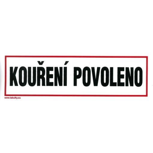 Kouření povoleno 210x70mm - plastová tabulka