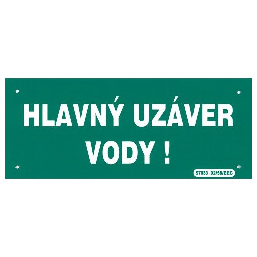 SK - Hlavný uzáver vody 210x87mm - plastová tabulka