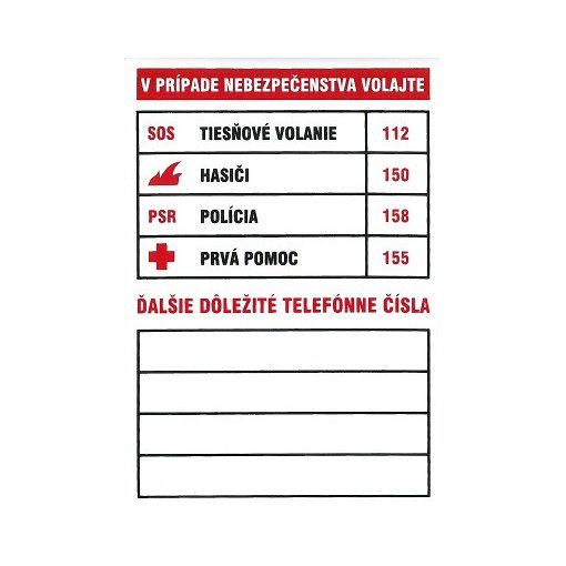 SK - Tabuľka dôležitých telefónnych čísel 74x105mm - samolepka (120170)