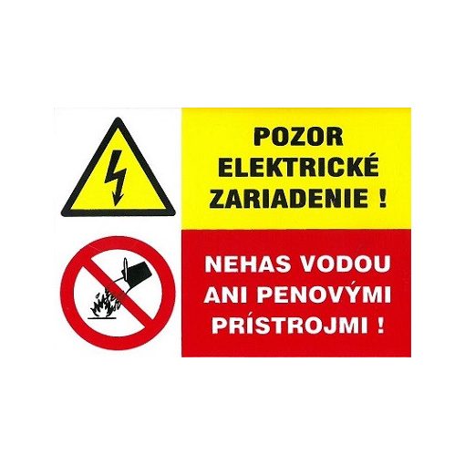 SK - Pozor elektrické zariadenie! Nehas vodou ani penovými prístrojmi 74x105mm - samolepka (120172)