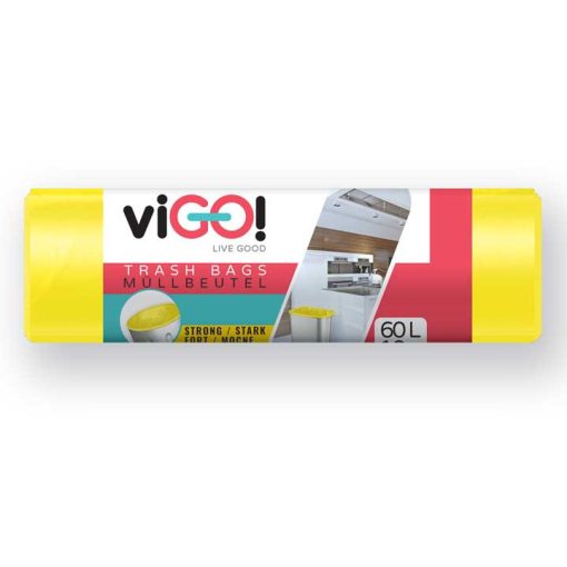 viGO! Szemeteszsák LDPE sárga 60 l / 10 db, 60x80 cm (7721130A)