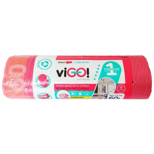 viGO! Szemeteszsák LDPE piros 60 l / 10 db, 64x71cm (7722366)