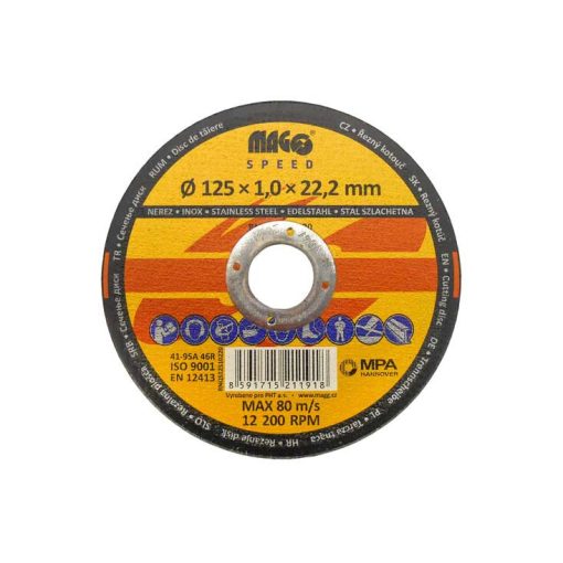 Vágókorong rozsdamentes acélhoz 125x1,0x22mm MAGG SPEED (RNQS12510220)