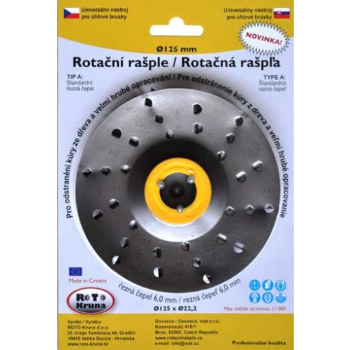 ROTO - Rotációs ráspoly 125x22,2mm - 6,0mm-es extra durva penge, A tipus