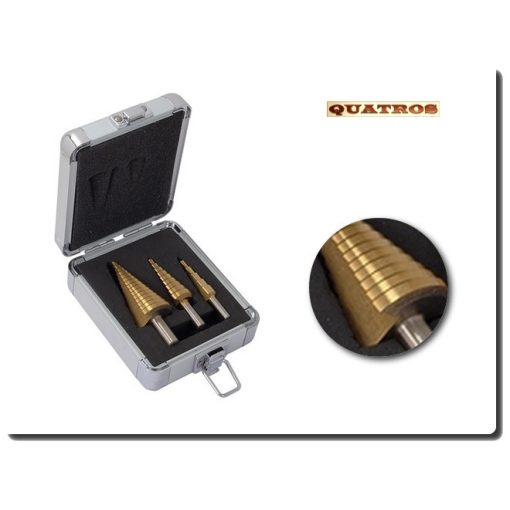 Quatros lépcsős lemezfúró készlet, 4-32 mm,  3 részes, QS14414